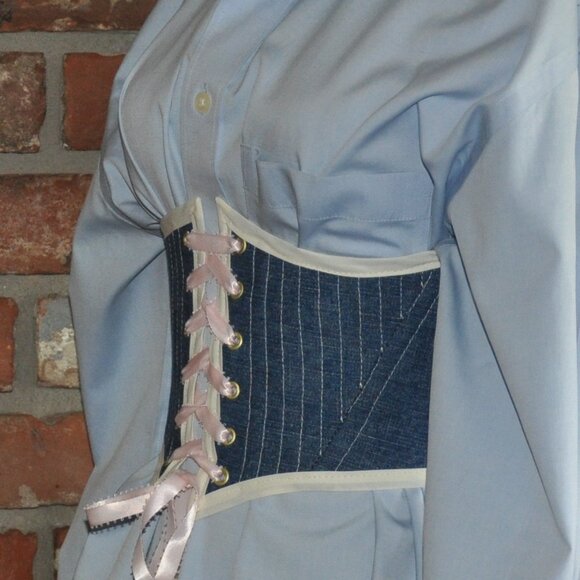 New Reversible Back & Front Lace-up Corset Belt, Floral & Upcycled Demin XS - Picture 9 of 11